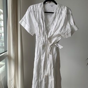 Equipment Midi Linen Wrap Dress